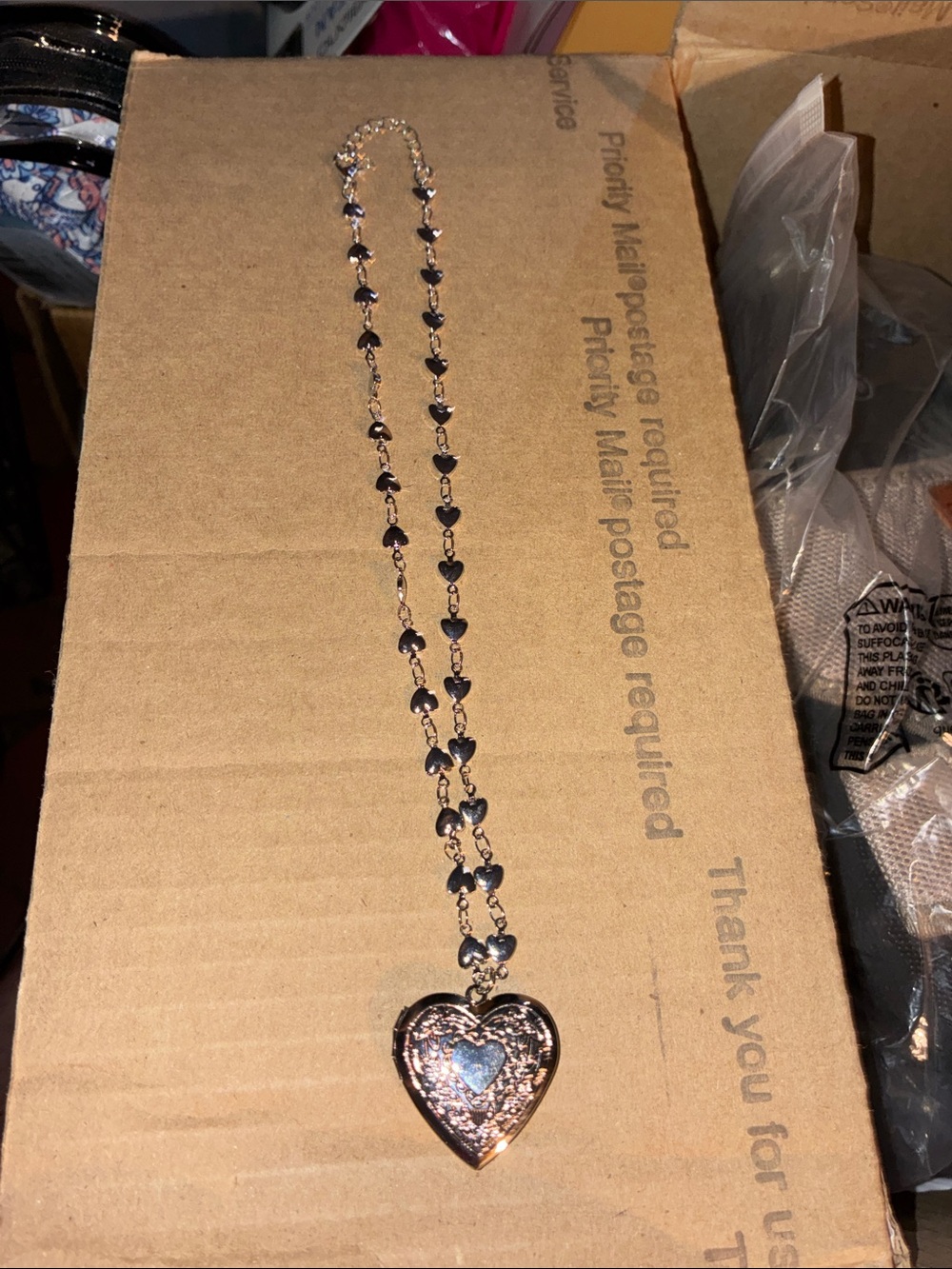 Heart Pendant Necklace - silver colored Heart Locket with Accents